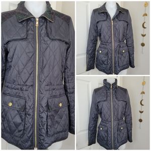Sam Edelman Quilted Cinchable Waist Jacket S EUC Plaid & Gold Details Must See